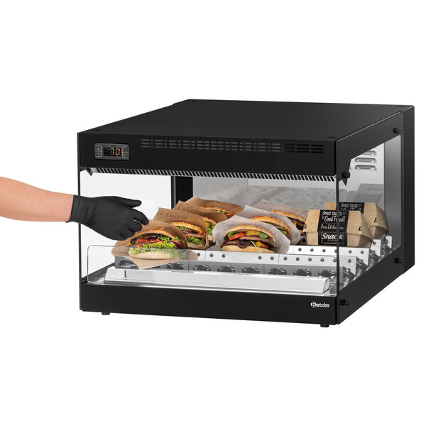 Warmhoudvitrine | SN10 | 1 Etage | 3 Snackassen | 30-75°C | 1.45kW, 230V | Stapelbaar | 3-Zijdig Beglaasd | Opstelvlak 490x590mm