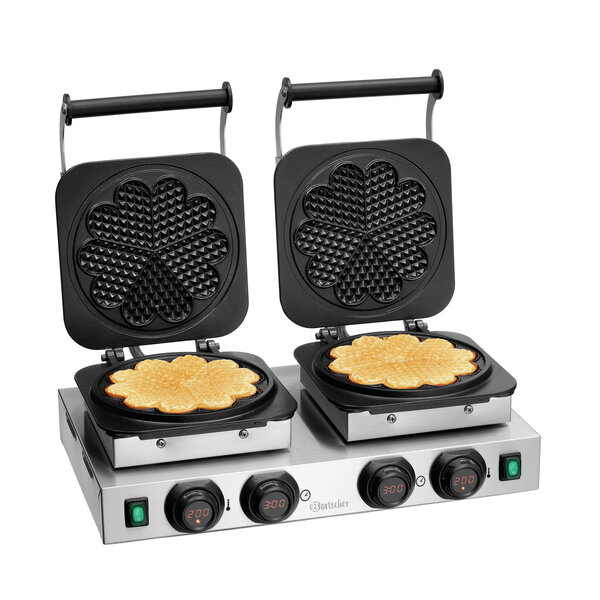 Wafelijzer | MDI 2HW211 | 2 Bakunits, Afzonderlijk Regelbaar | Hartvormige Wafel Ø210x16mm | 2x2.2kW, 2x230V | 50-300°C | Digitaal Display, Timer