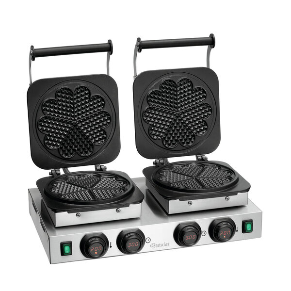 Wafelijzer | MDI 2HW211 | 2 Bakunits, Afzonderlijk Regelbaar | Hartvormige Wafel Ø210x16mm | 2x2.2kW, 2x230V | 50-300°C | Digitaal Display, Timer