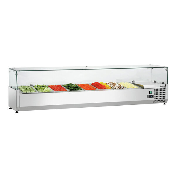 Koelopzetvitrine | GL3-1801 | 8x1/3 GN | 0-10°C | Statische Koeling | 180W, 230V | Glazen Opzet