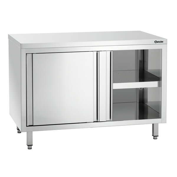 Werkkast | Serie 700 | Schuifdeuren, 2-delige Binnenruimte, Verstelbaar Tussenschap | CNS 18/10, Werkblad 288kg, Tussenschap 115kg | 1200x700x850-900(h)mm