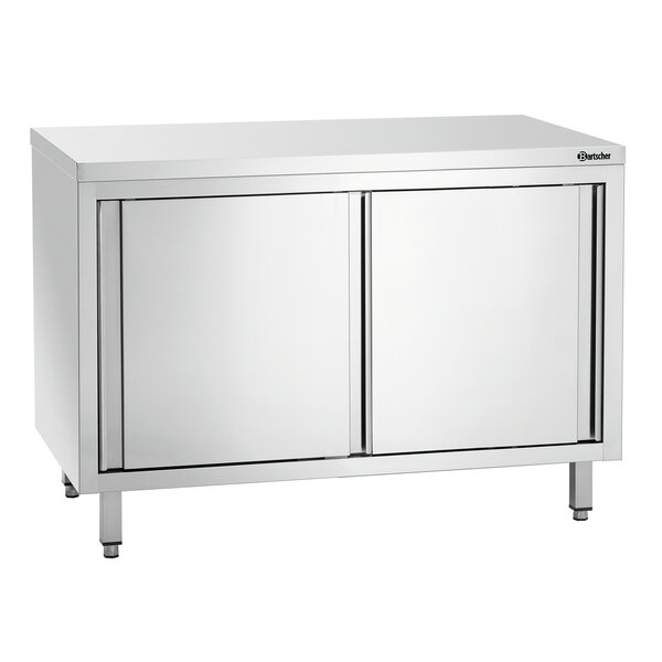 Werkkast | Serie 700 | Schuifdeuren, 2-delige Binnenruimte, Verstelbaar Tussenschap | CNS 18/10, Werkblad 288kg, Tussenschap 115kg | 1200x700x850-900(h)mm