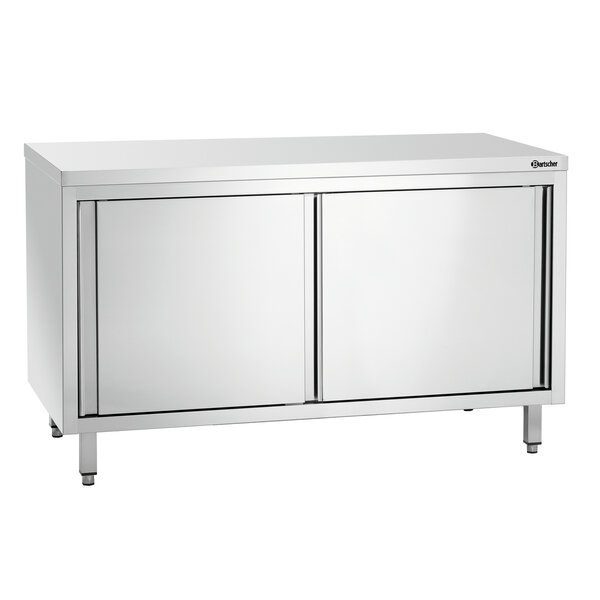 Werkkast | Serie 700 | Schuifdeuren, 2-delige Binnenruimte, Verstelbaar Tussenschap | CNS 18/10, Werkblad 210kg, Tussenschap 140kg | 1400x700x850-900(h)mm