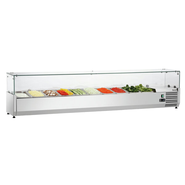 Koelopzetvitrine | GL4-2001 | 10x1/4 GN, Max. 150mm Diep | 0-10°C | Statische Koeling | 194W, 230V