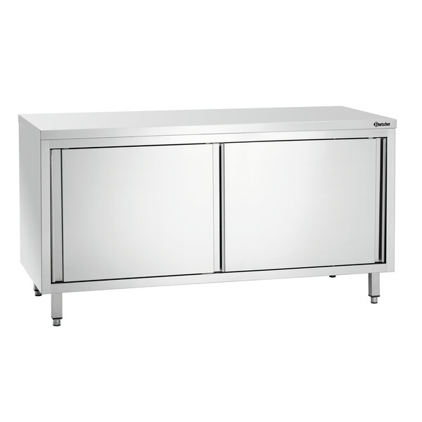 Werkkast | Serie 700 | Schuifdeuren, 2-delige Binnenruimte, Verstelbaar Tussenschap | CNS 18/10, Werkblad 240kg, Tussenschap 160kg | 1600x700x850-900(h)mm
