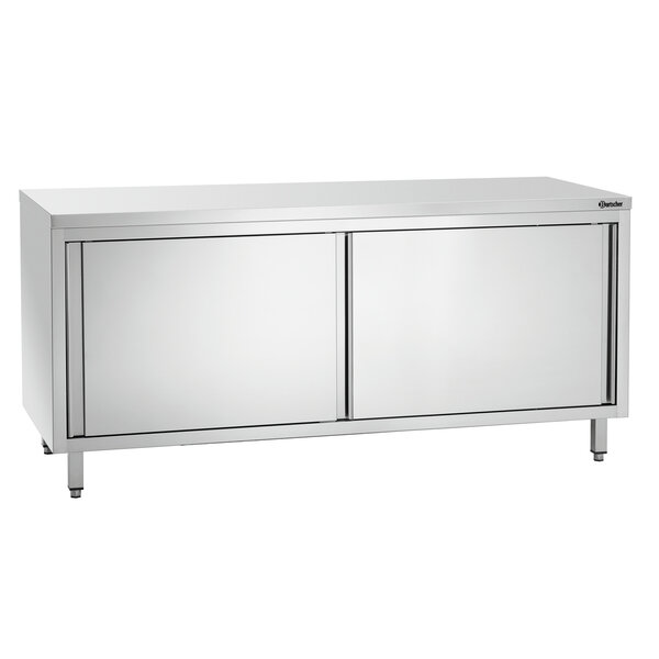 Werkkast | Serie 700 | Schuifdeuren, 2-delige Binnenruimte, Verstelbaar Tussenschap | CNS 18/10, Werkblad 223kg, Tussenschap 77kg | 1800x700x850-900(h)mm