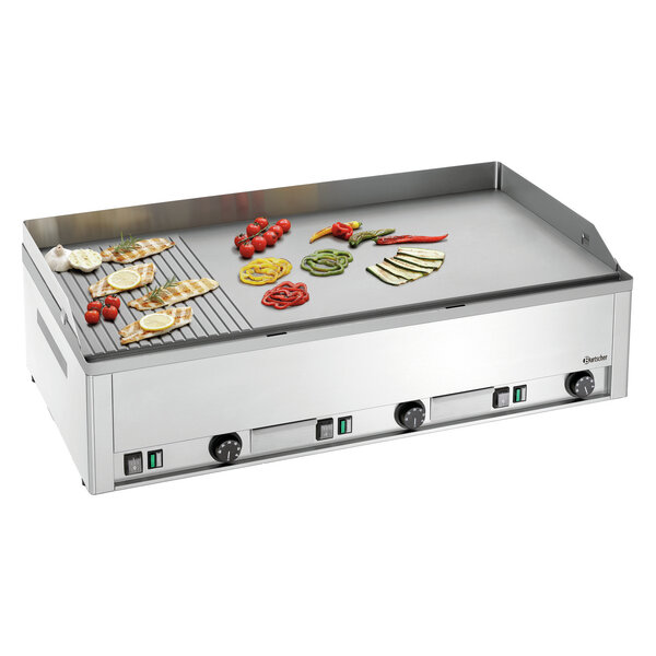 Grillplaat | GDP 980E-GR | Elektrisch | 3 Verwarmingszones | 2/3 Glad, 1/3 Geribbeld | 50-300°C | 9kW, 400V | 980x480mm