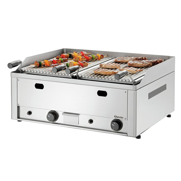 Lavasteengrill | Gas | Tafelmodel | 2 Verwarmingszones | 8kW | Grilloppervlak 312x483mm | V-Rooster | Aardgas/Propaan | Piëzo-Ontsteking