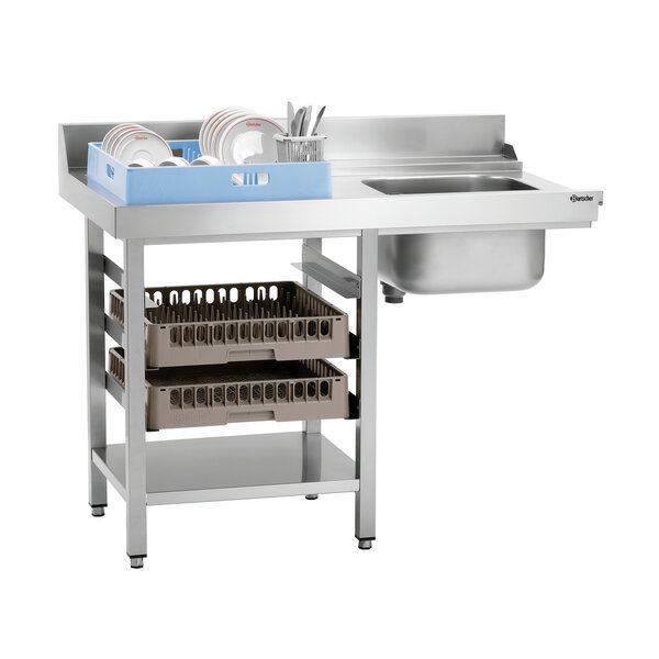 Aanvoertafel | DS-LI1B SKE | Spoelbak Rechts 40L, 3 Korfinvoeren 500x500/600x500mm | RVS, Onderblad, Spatrand 110mm | Hoogte 860-930mm