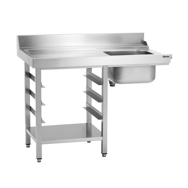Aanvoertafel | DS-LI1B SKE | Spoelbak Rechts 40L, 3 Korfinvoeren 500x500/600x500mm | RVS, Onderblad, Spatrand 110mm | Hoogte 860-930mm