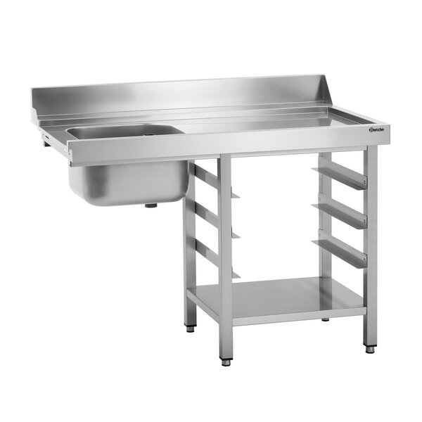 Aanvoertafel | DS-RE1B SKE | Spoelbak 40L | 3 Spoelkorfinvoeren | Links Geplaatste Spoelbak | Rechtszijdige Vaatwassermontage | RVS | In Hoogte Verstelbaar 860-930mm