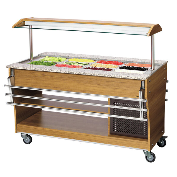 Koude Buffetwagen | 4x1/1 GN | 2-10°C | Statische Koeling | 507W | 230V | Teakhout Met Granieten Werkblad