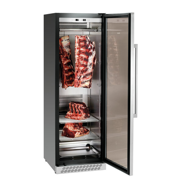 Dry Age-Kast | 380L | 1 Deur | 7 Roosters | 2–14°C | 410W | Driedubbele Beglazing Met UV-filter | UV-lamp | Actieve Koolstoffilter