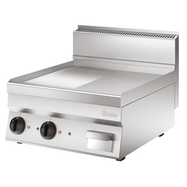 Grillplaat | Serie 650 | 600E-GR | Elektrisch | 1/2 Glad, 1/2 Geribbeld Braadoppervlak | 2 Onafhankelijk Regelbare Verwarmingszones | 50-300°C | 7.8kW, 400V | 590x515mm Braadoppervlak
