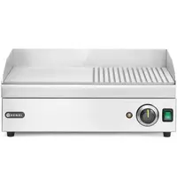HENDI Bak-/Grillplaat | KitchenLine | Elektrisch | Glad/Gegroefd Oppervlak 518x330 (Staal) | ≤300°C | 2.4kW (230V) | 527x404x233(h)mm