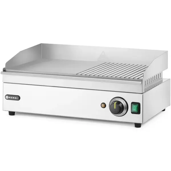 Bak-/Grillplaat | KitchenLine | Elektrisch | Glad/Gegroefd Oppervlak 518x330 (Staal) | ≤300°C | 2.4kW (230V) | 527x404x233(h)mm