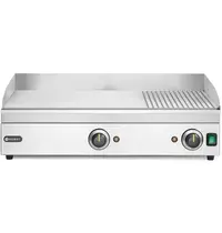 HENDI Bak-/Grillplaat | KitchenLine | Elektrisch | Glad/Gegroefd Oppervlak 688x410 (Staal) | ≤300°C | 3.5kW (230V) | 697x474x241(h)mm