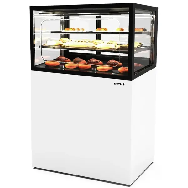 Neutrale Vitrine | INTEGRA | Wit/Zwart | 3 Niveaus | Zelfbediening | Wielen (Geremd) | 1000x600x1400(h)mm
