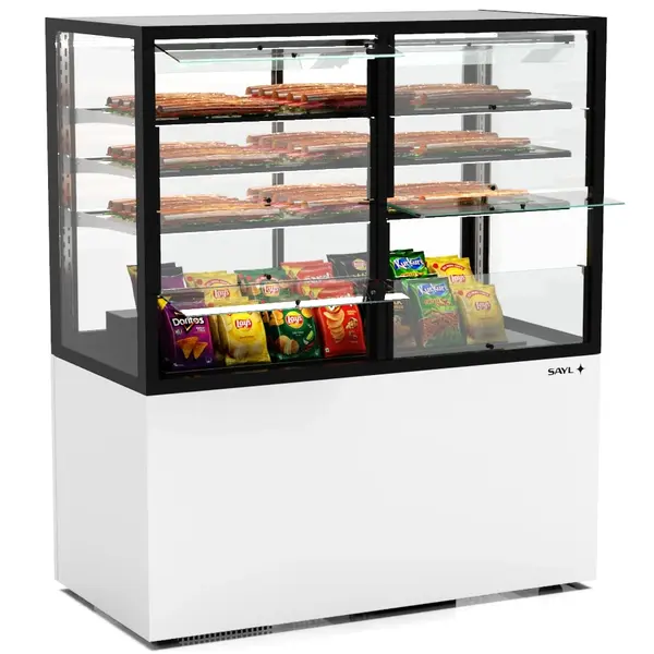 Neutrale Vitrine | INTEGRA | Wit/Zwart | 4 Niveaus | Zelfbediening | Wielen (Geremd) | 1200x600x1400(h)mm