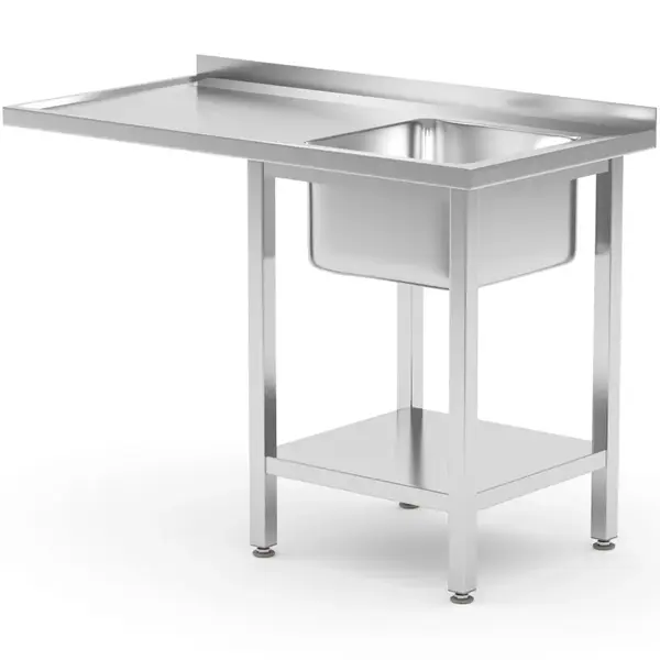 Spoeltafel | RVS | 1 Spoelbak (Rechts) | Bodemschap + Voorlader | Achteropstand | Zelfmontage | 1200x700x850/915(h)mm