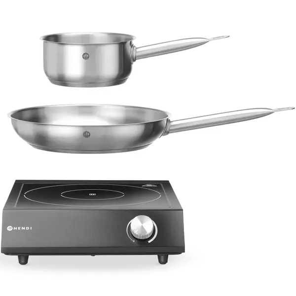 Inductiekookplaat | 1 Kookpunt (Ø260) | 3.5kW (230V) | Incl. Steelpan & Koekenpan | 320x395x95(h)mm