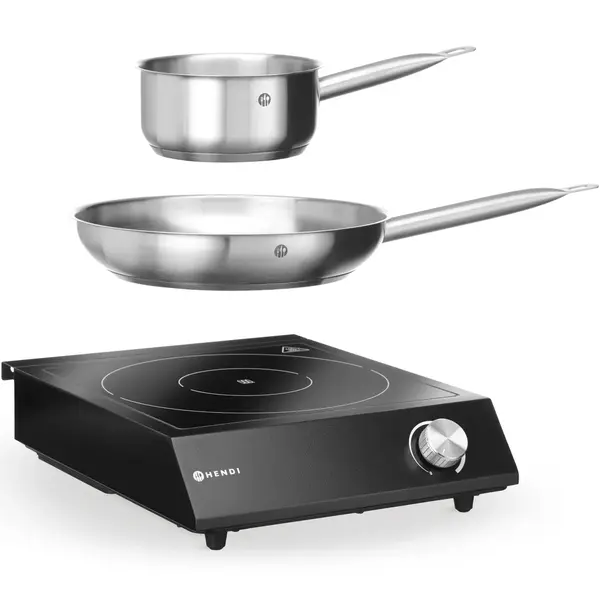 Inductiekookplaat | 1 Kookpunt (Ø260) | 3.5kW (230V) | Incl. Steelpan & Koekenpan | 320x395x95(h)mm