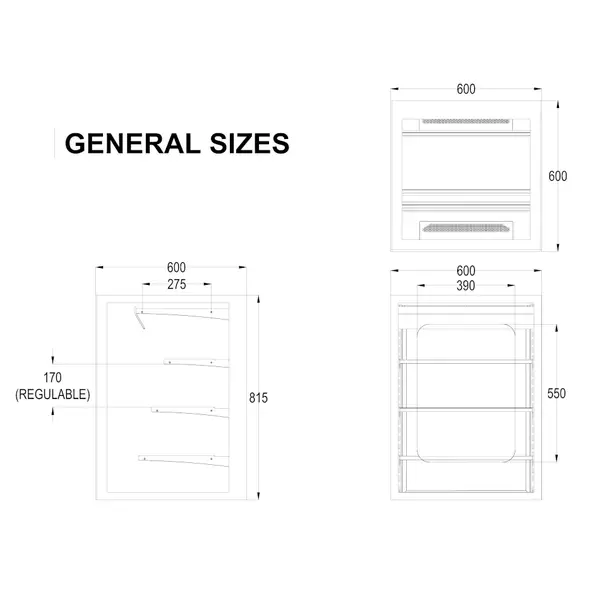 Neutrale Vitrine | INTEGRA | Zwart | 4 Niveaus | Zelfbediening | 600x600x815(h)mm