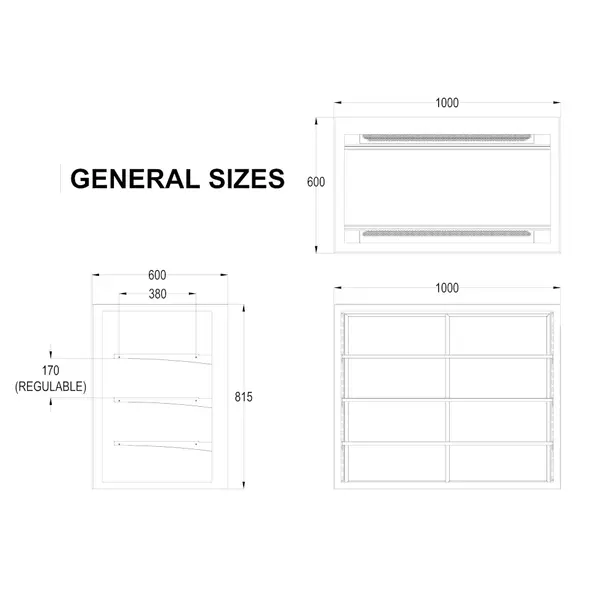 Neutrale Vitrine | INTEGRA | Zwart | 4 Niveaus | Zelfbediening | 1000x600x815(h)mm
