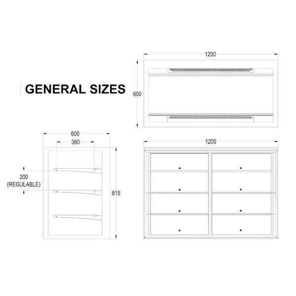 Neutrale Vitrine | INTEGRA | Zwart | 4 Niveaus | Zelfbediening | 1200x600x815(h)mm