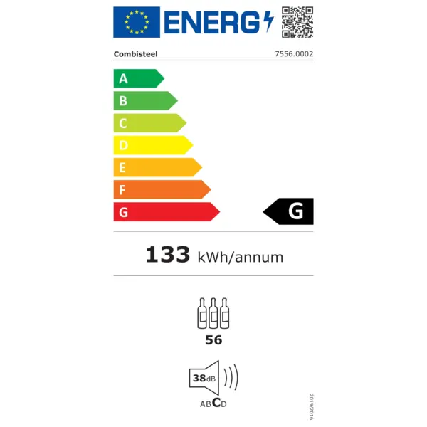 Wijnkoelkast | 130L (56x 75cl) | Zwart | 1 Zone | +5°C/+20°C | Statisch + Ventilator | 480x575x850(h)mm