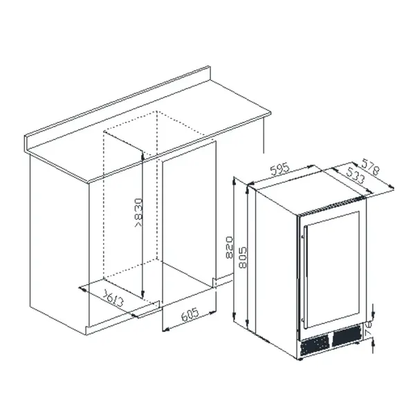 Wijnkoelkast | 145L (46x 75cl) | Zwart | 2 Zones | +5°C/+20°C | Geforceerd | Inbouwbaar | 595x575x820(h)mm