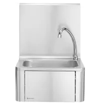HENDI Handwasbak | RVS | Wandmontage | Mengkraan | Kniebediening (Zelfsluitend) | Incl. Zeepdispenser | 400x330x560(h)mm