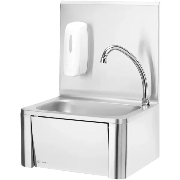 Handwasbak | RVS | Wandmontage | Mengkraan | Kniebediening (Zelfsluitend) | Incl. Zeepdispenser | 400x330x560(h)mm