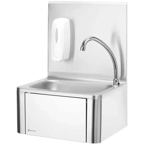 Handwasbak | RVS | Wandmontage | Mengkraan | Kniebediening (Zelfsluitend) | Incl. Zeepdispenser | 400x330x560(h)mm