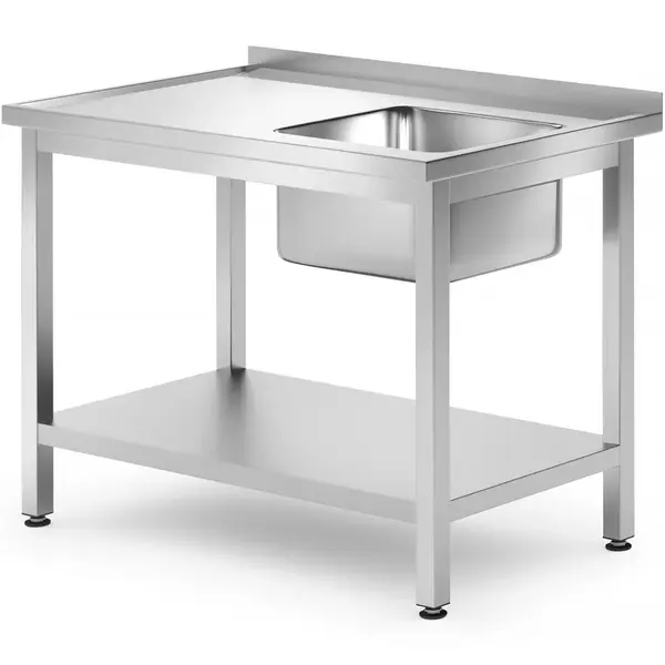 Spoeltafel | ProfiLine | RVS | 1 Spoelbak (Rechts) | Bodemschap | Achteropstand | Zelfmontage | 1000x700x845/915(h)mm
