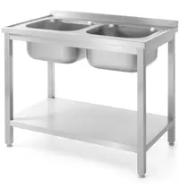 HENDI Spoeltafel | ProfiLine | RVS | 2 Spoelbakken (Midden) | Bodemschap | Achteropstand | Zelfmontage | 1000x700x845/915(h)mm