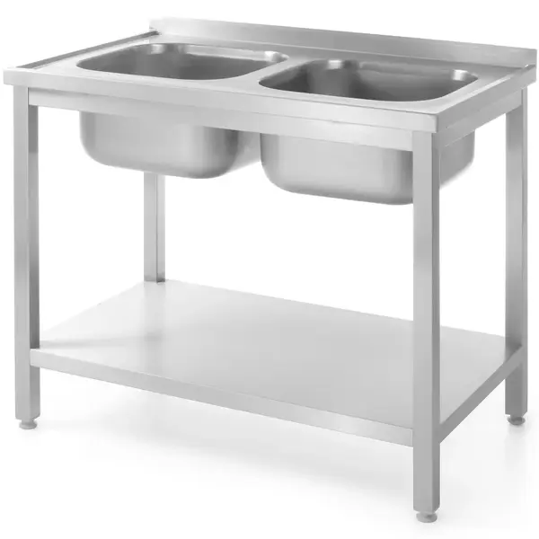 Spoeltafel | ProfiLine | RVS | 2 Spoelbakken (Midden) | Bodemschap | Achteropstand | Zelfmontage | 1000x700x845/915(h)mm