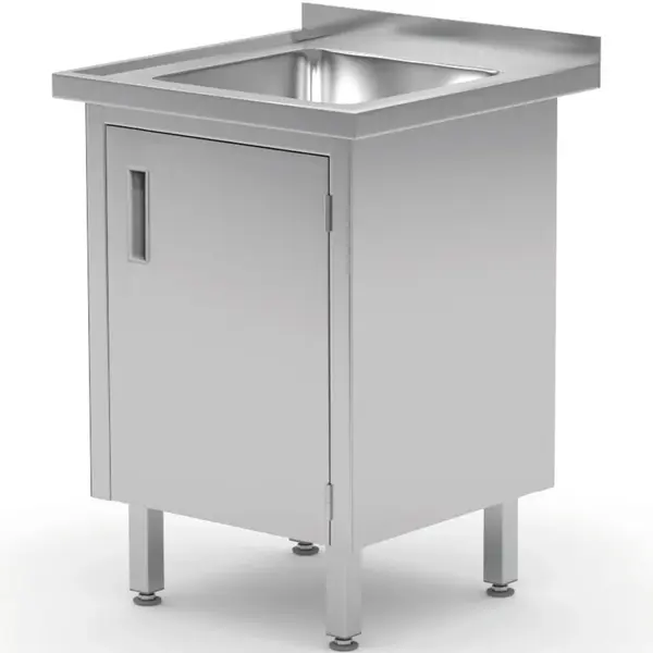 Spoeltafel | ProfiLine | RVS | 1 Spoelbak (Midden) | Draaideur | Achteropstand | Gelaste Constructie | 600x600x845/915(h)mm