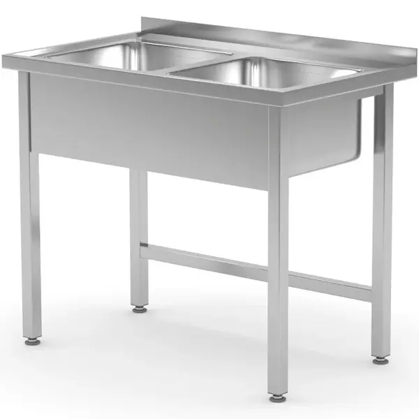 Spoeltafel | KitchenLine | RVS | 2 Spoelbakken (Midden) | Achteropstand | Gelaste Constructie | 1000x600x845/915(h)mm