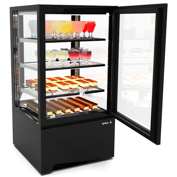 Koelvitrine | INTEGRA | Zwart | +2°C/+6°C | Geforceerd | 4 Niveaus | Zelfbediening | Touchscreen | 600x600x1150(h)mm