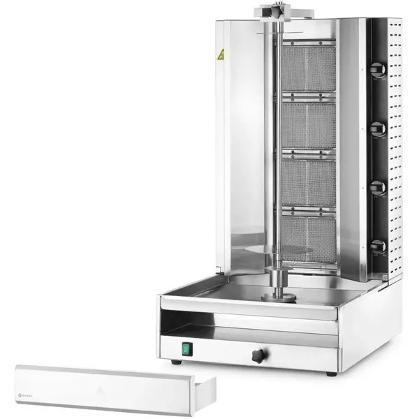 Dönergrill | Gas | 4 Branders | 11.2kW/13.2kW (4x 2.8kW/4x 3.3kW) | Max. 40kg | Rotatiemotor Onder | 537x639x1013(h)mm