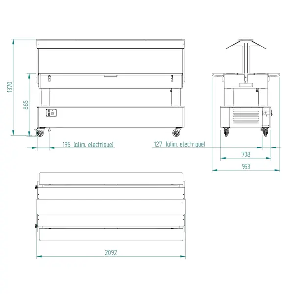 Verwarmd Buffet | GOURMET LINE | Hout/RVS | 6x 1/1 GN | 20°C/90°C | Bain-Marie | Verlichte Kap | Wielen (Geremd) | 2092x950x1370(h)mm