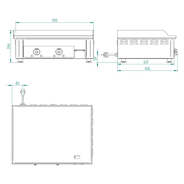 Bak-/Grillplaat | Elektrisch | Glad Oppervlak 580x380 (RVS) | 0°C/300°C | 3.5kW (230V) | 600x456x246(h)mm