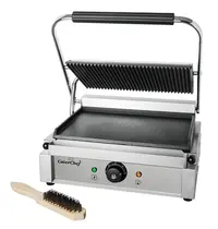 CaterChef Contact-/Paninigrill | Enkel | Glad/Gegroefd Oppervlak 345x235 (Gietijzer) | 50°C/300°C | 2.2kW (230V) | 410x325x193(h)mm