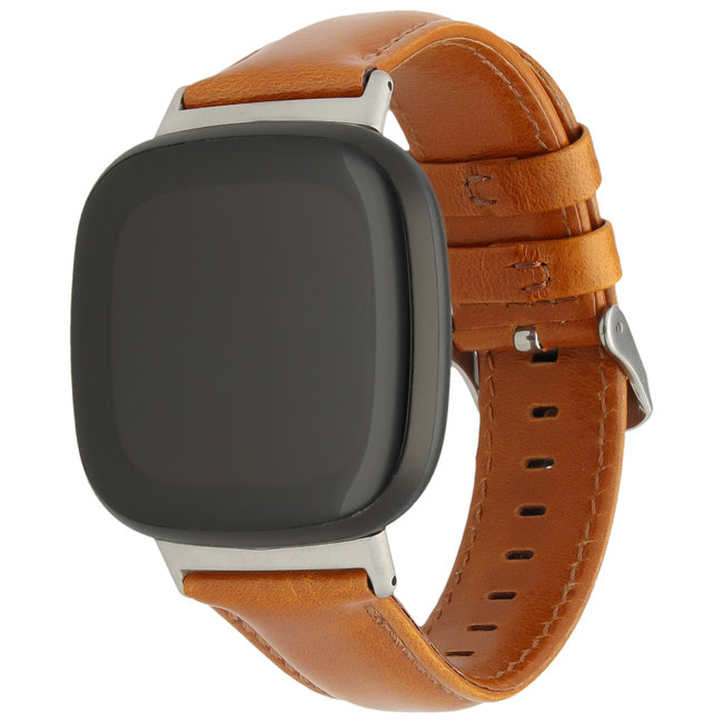 Marke 123watches Fitbit Versa 3 / Sense genuine Lederband - Hellbraun