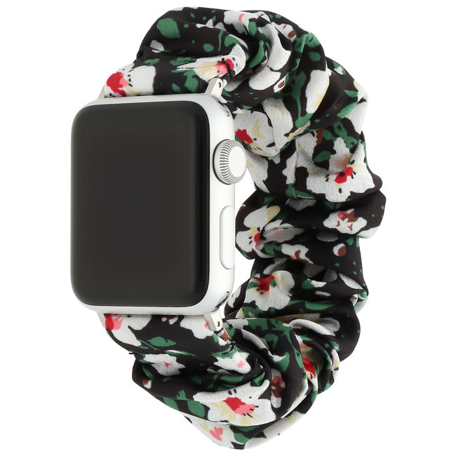 Apple Watch scrunchie band - schwarz mit weißen Blumen
