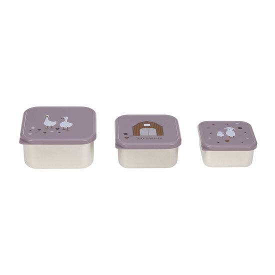 Lässig Lässig RVS snackboxes 3-delig  - Tiny Farmer Lilac