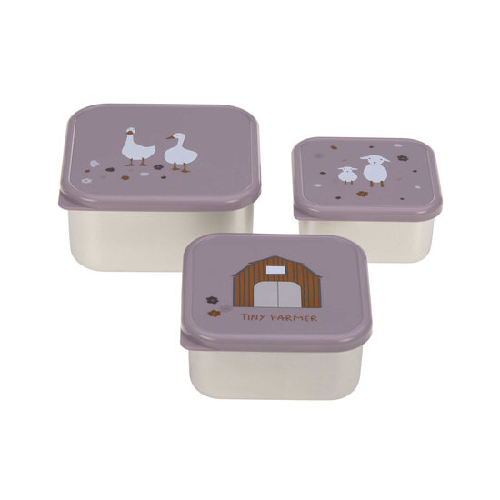 Lässig Lässig RVS snackboxes 3-delig  - Tiny Farmer Lilac