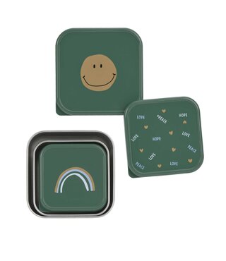 Lässig RVS snackboxes 3-delig  - Happy Rascals Smile Green