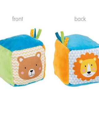 Goki - Zachte kubus met knisperfolie en bel dierentuin